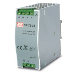 DR-75-24 75w 24V DC Single Output Industrial Din-Rail Power Supply (-10 to 60 Degrees C)