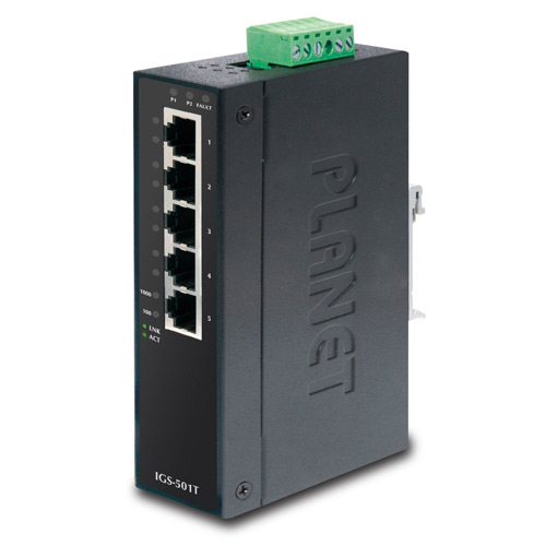 IGS-501T- 5-Port 10/100/1000T Industrial Gigabit Ethernet Switch (-40~75 degrees C)