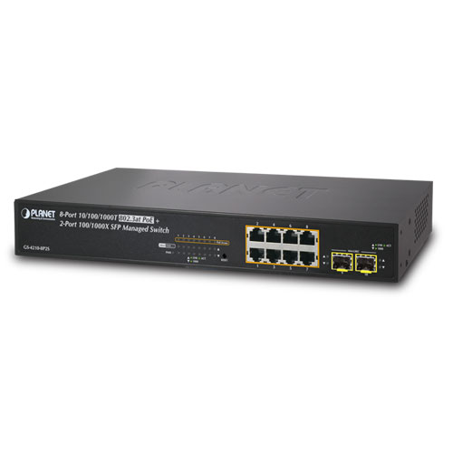 GS-4210-8P2S - 8-Port 10/100/1000T 802.3at PoE + 2-Port 100/1000X SFP Managed Switch 